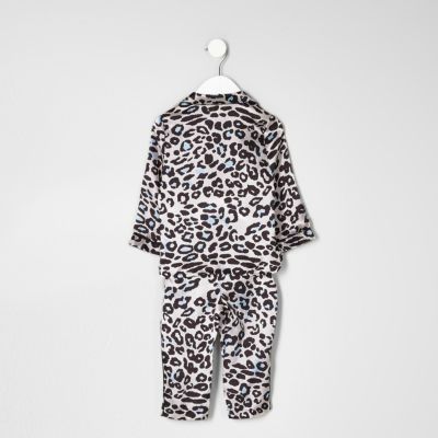 Mini girls pink leopard print pyjama set
